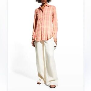 Finley Agatha Dreamsicle Plaid Shirt Blouse Large made in USA